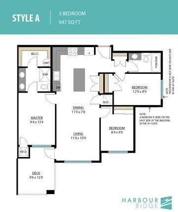 Style A | 3 Bedroom | 947 Sq. Ft.