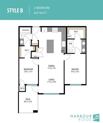 Style B | 2 Bedroom | 837 Sq. Ft.