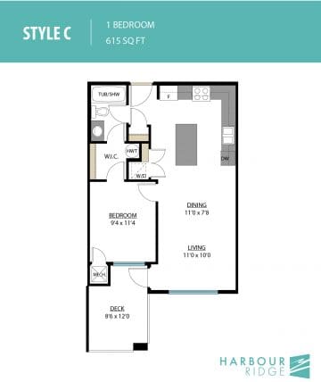 Style C | 1 Bedroom | 615 Sq. Ft.