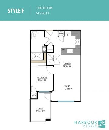 Style F* | 1 Bedroom | 615 Sq. Ft. (Wheelchair Accessible)